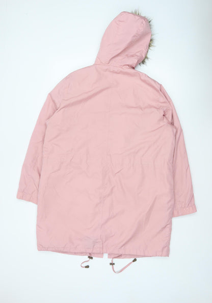 Being Casual Womens Pink Size 16 Faux Fur Hooded Long Parka Coat