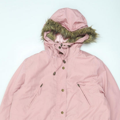 Being Casual Womens Pink Size 16 Faux Fur Hooded Long Parka Coat