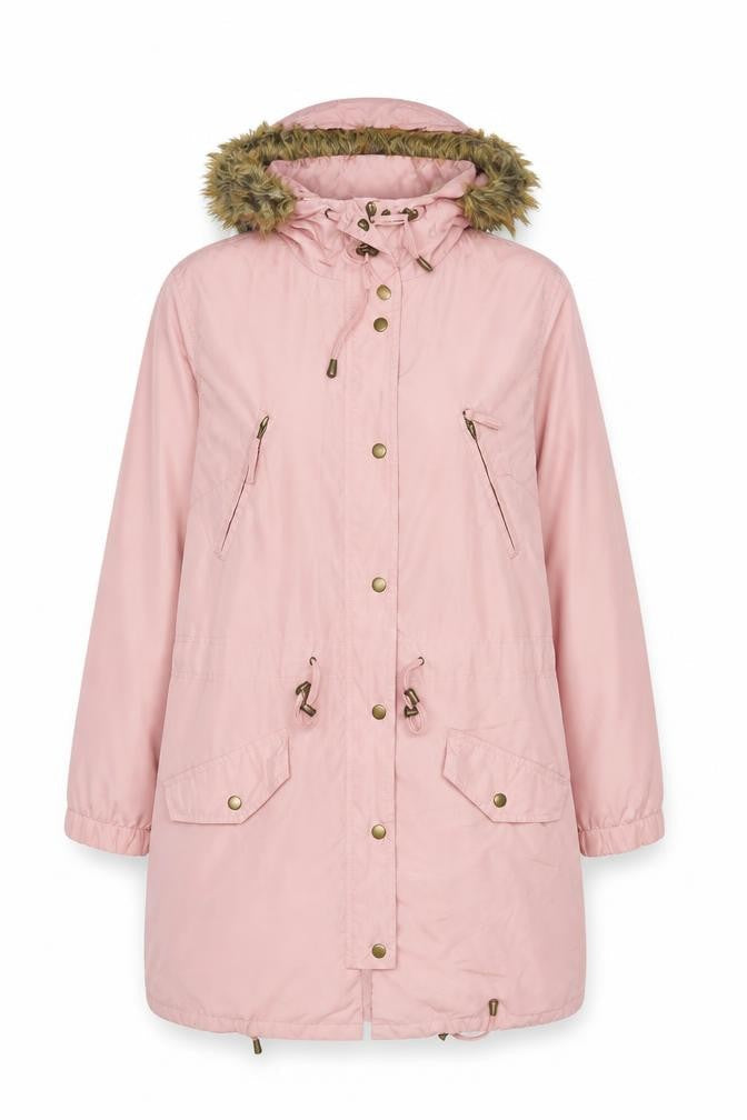 Being Casual Womens Pink Size 16 Faux Fur Hooded Long Parka Coat
