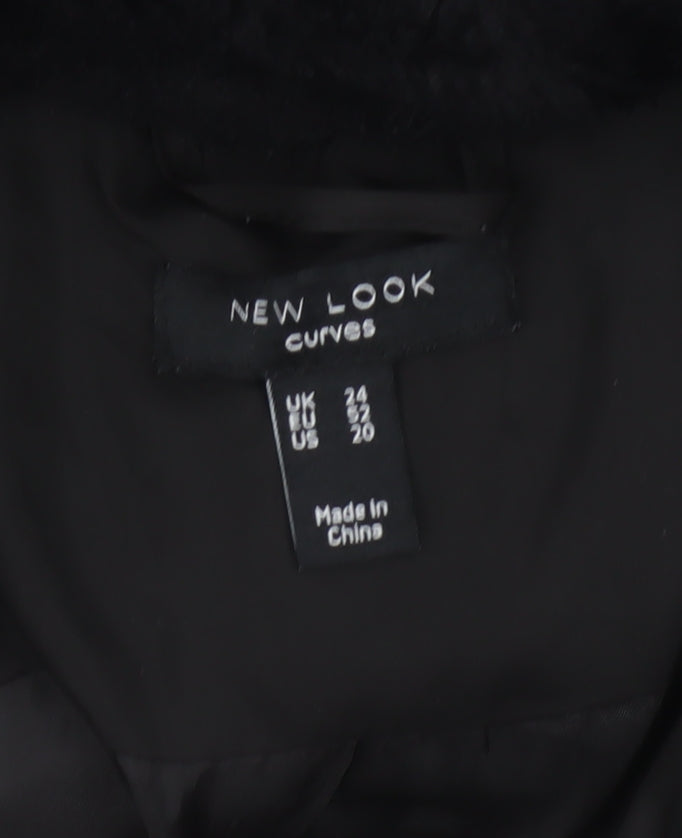 New Look Curves Women Black UK 24 Hooded Quilted Puffer Coat
