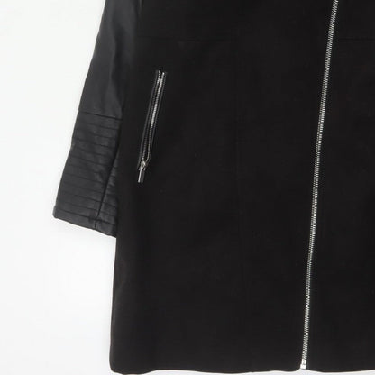 New Look Women’s Black UK 12 Long Biker Coat Faux Fur Collar