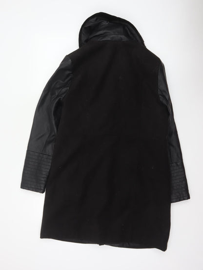 New Look Women’s Black UK 12 Long Biker Coat Faux Fur Collar