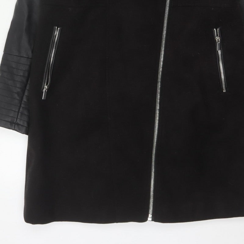New Look Women’s Black UK 12 Long Biker Coat Faux Fur Collar