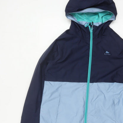 Quechua Boys Blue 14-15 Years Hooded Waterproof Windbreaker Jacket