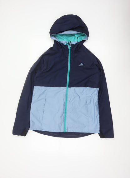 Quechua Boys Blue 14-15 Years Hooded Waterproof Windbreaker Jacket