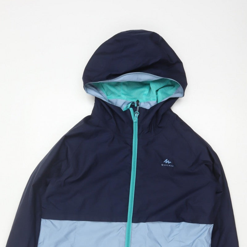 Quechua Boys Blue 14-15 Years Hooded Waterproof Windbreaker Jacket