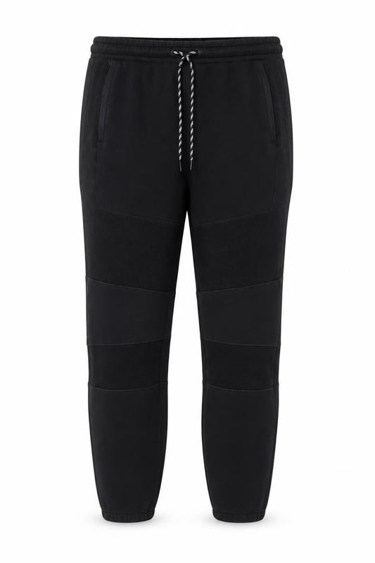 Front view of ISATH men’s black m slim fit cuffed drawstring jogger trousers