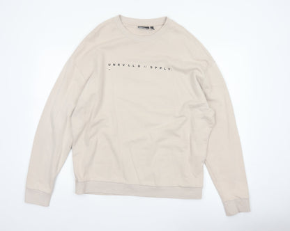 ASOS Design Men Beige M Graphic Print Crew Neck Pullover Sweatshirt