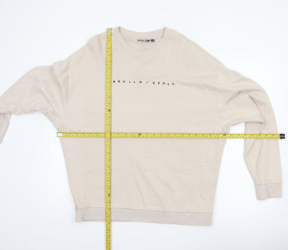 ASOS Design Men Beige M Graphic Print Crew Neck Pullover Sweatshirt