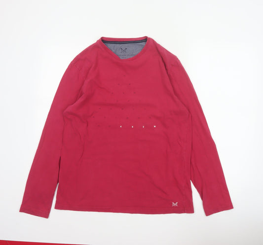 Back view of Crew Clothing Company Men’s Red M Long Sleeve Graphic Crew Neck Top