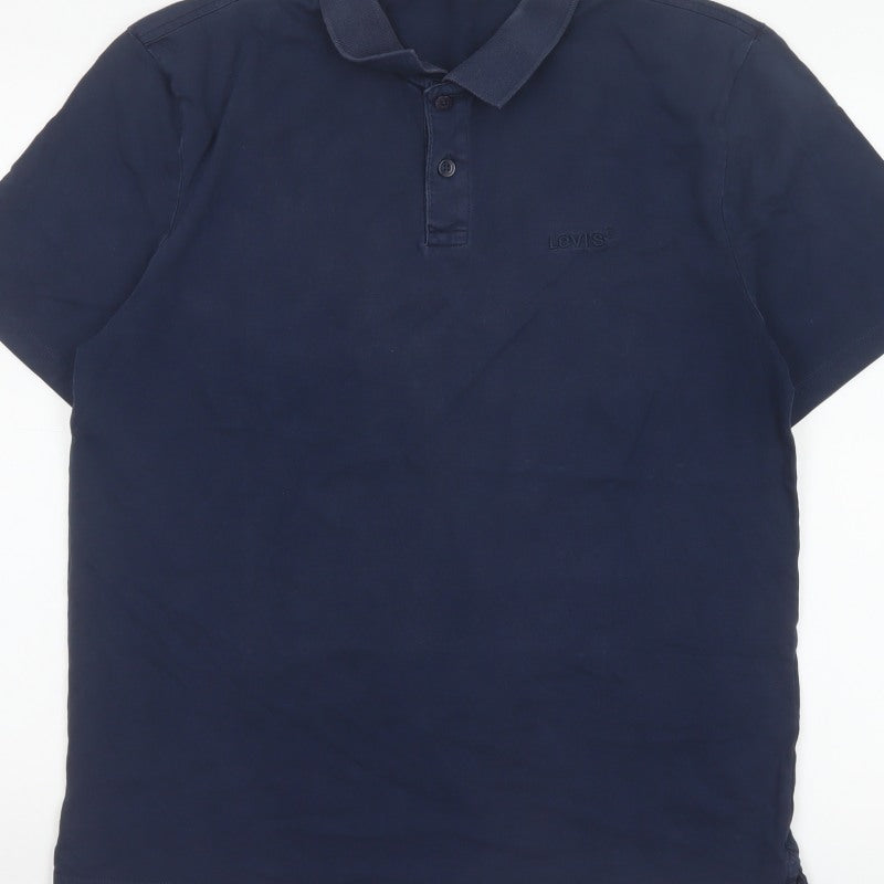 Levi's Men's Blue M Relaxed Fit Cotton Logo Short Sleeve Polo Shirt