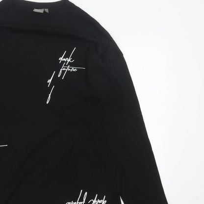 ASOS Men’s Black M Dark Future Graphic Print Long Sleeve Crew Neck Top