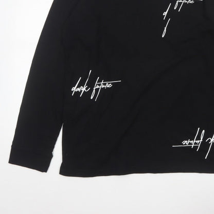ASOS Men’s Black M Dark Future Graphic Print Long Sleeve Crew Neck Top