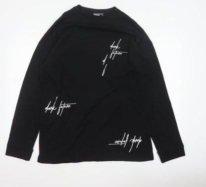 ASOS Men’s Black M Dark Future Graphic Print Long Sleeve Crew Neck Top