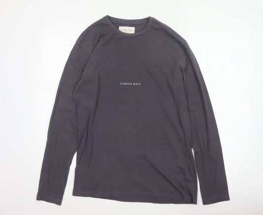 Back view of Florence Black Men’s Grey M Long Sleeve Logo Stretch T-Shirt
