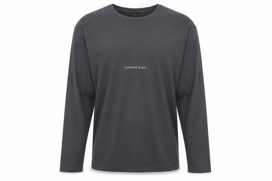 Front view of Florence Black Men’s Grey M Long Sleeve Logo Stretch T-Shirt