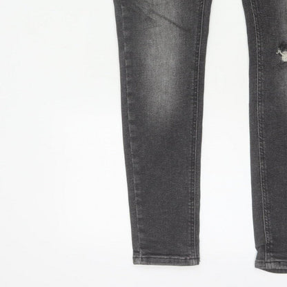 BoohooMAN Men’s Grey 32 Skinny Distressed Stretch Jeans