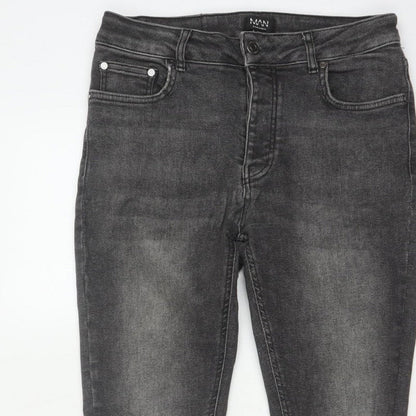 BoohooMAN Men’s Grey 32 Skinny Distressed Stretch Jeans