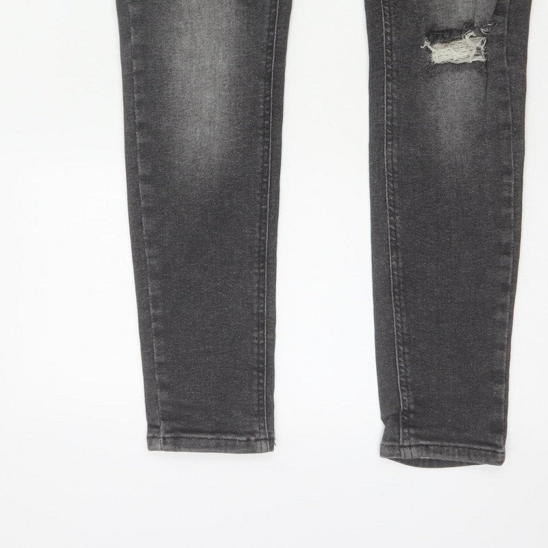 BoohooMAN Men’s Grey 32 Skinny Distressed Stretch Jeans