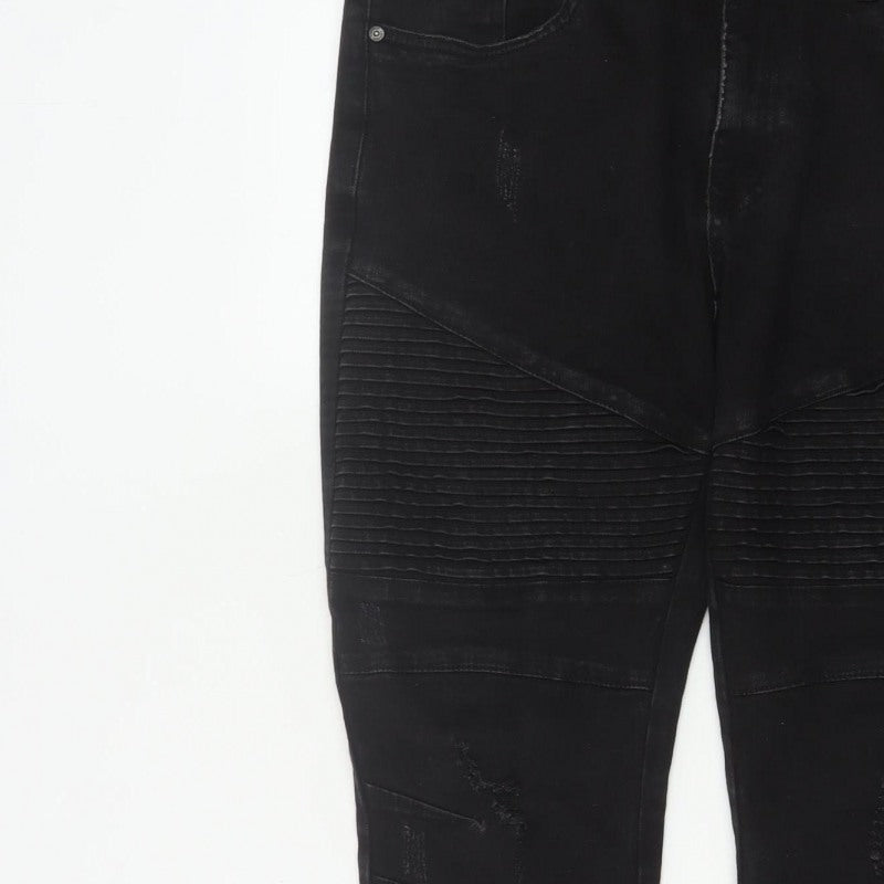 Connor Men’s Black 32 Skinny Cuffed Distressed Biker Jeans