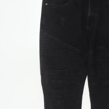 Connor Men’s Black 32 Skinny Cuffed Distressed Biker Jeans