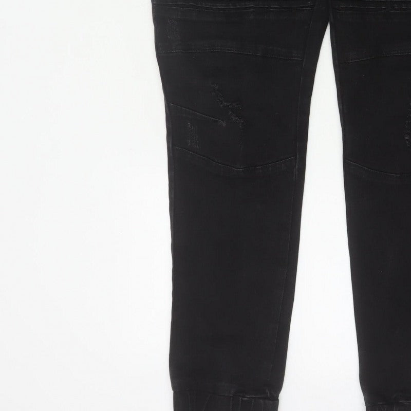 Connor Men’s Black 32 Skinny Cuffed Distressed Biker Jeans