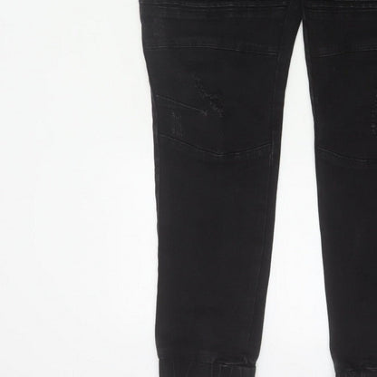 Connor Men’s Black 32 Skinny Cuffed Distressed Biker Jeans