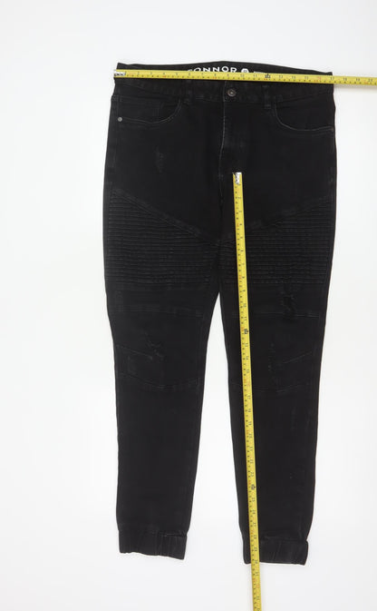 Connor Men’s Black 32 Skinny Cuffed Distressed Biker Jeans