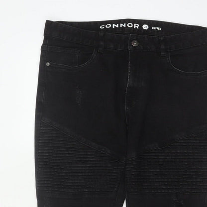 Connor Men’s Black 32 Skinny Cuffed Distressed Biker Jeans