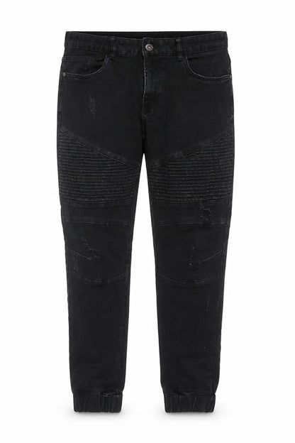 Connor Men’s Black 32 Skinny Cuffed Distressed Biker Jeans