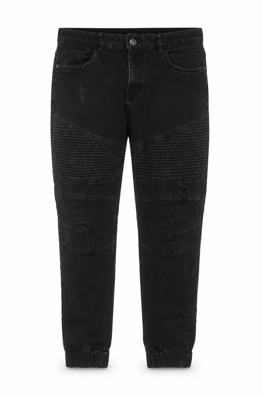 Front view of Connor Men’s Black 32 Skinny Cuffed Distressed Biker Jeans