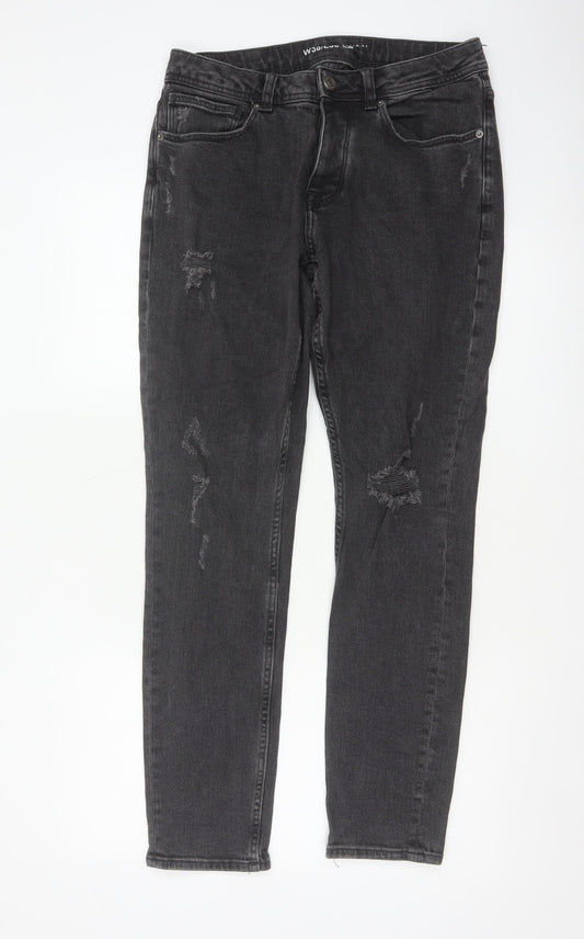 Back view of Denim Co Men’s Black W30 L30 Slim Distressed Stretch Skinny Jeans