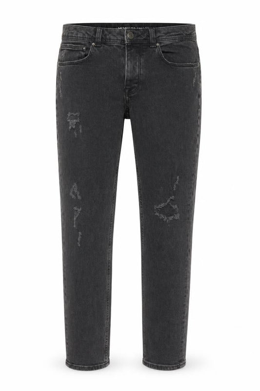 Front view of Denim Co Men’s Black W30 L30 Slim Distressed Stretch Skinny Jeans