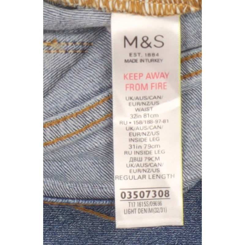 M&S Men’s Blue Light Wash Straight Stretch Jeans W32 L31