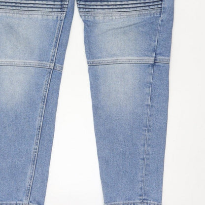Zara Man Men’s Blue 32 Tapered Biker Ribbed Panel Jeans