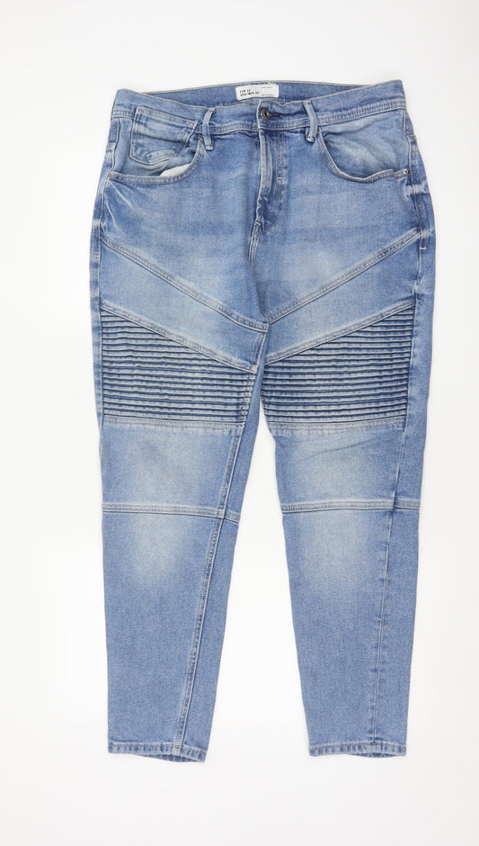 Back view of Zara Man Men’s Blue 32 Tapered Biker Ribbed Panel Jeans