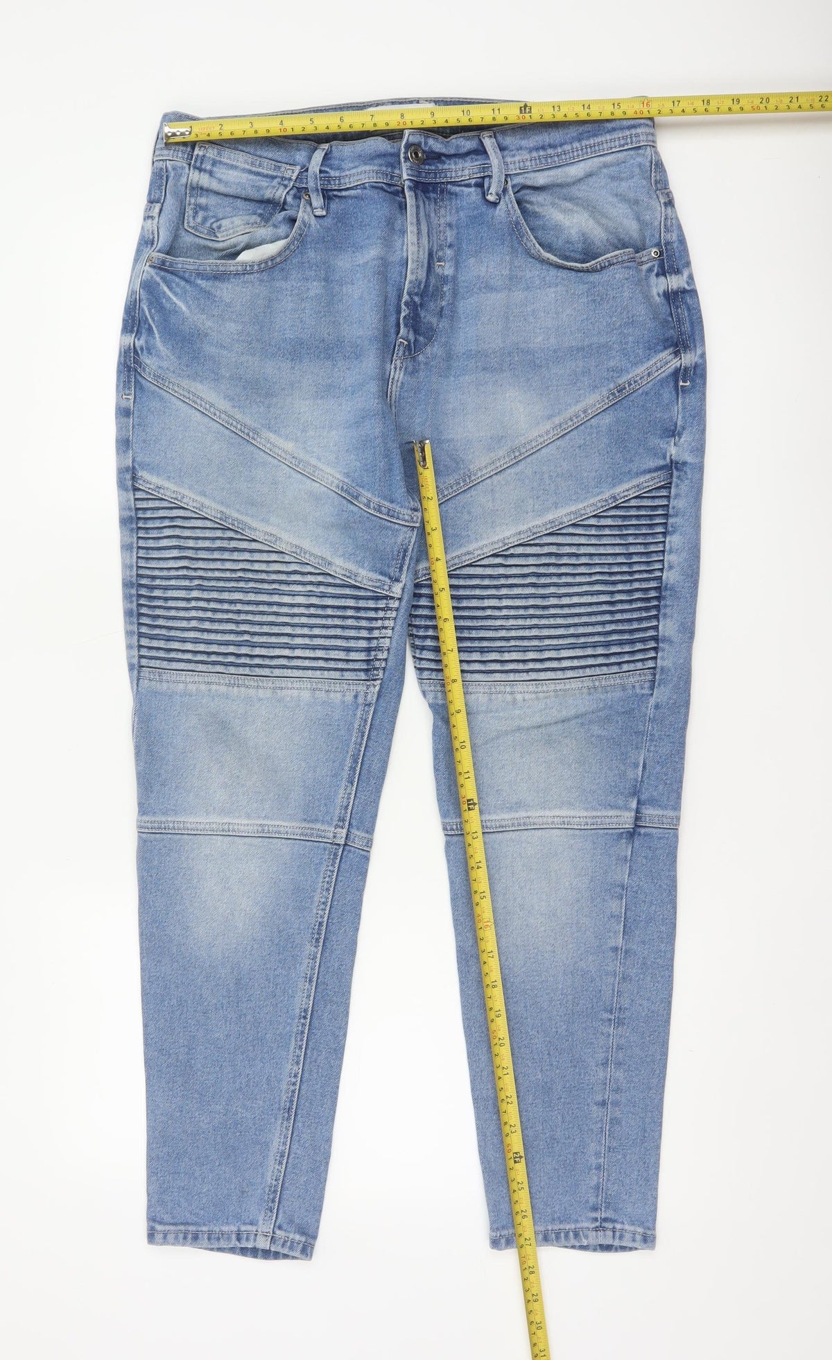 Zara Man Men’s Blue 32 Tapered Biker Ribbed Panel Jeans