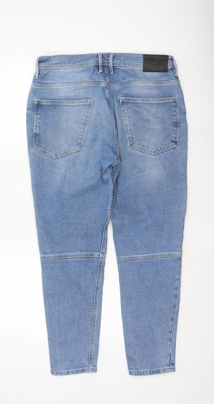 Zara Man Men’s Blue 32 Tapered Biker Ribbed Panel Jeans