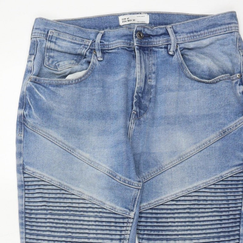 Zara Man Men’s Blue 32 Tapered Biker Ribbed Panel Jeans