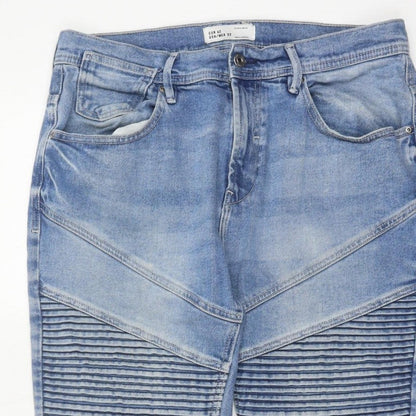Zara Man Men’s Blue 32 Tapered Biker Ribbed Panel Jeans