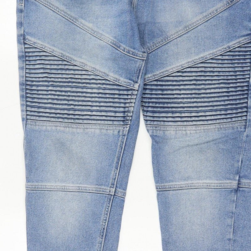 Zara Man Men’s Blue 32 Tapered Biker Ribbed Panel Jeans