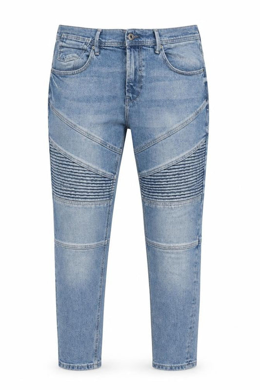 Front view of Zara Man Men’s Blue 32 Tapered Biker Ribbed Panel Jeans