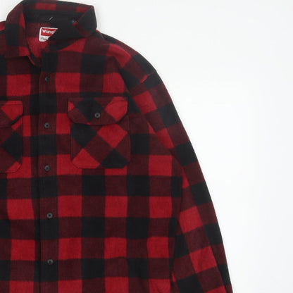 Wrangler Men’s Red Black L Plaid Flannel Button-Up Overshirt