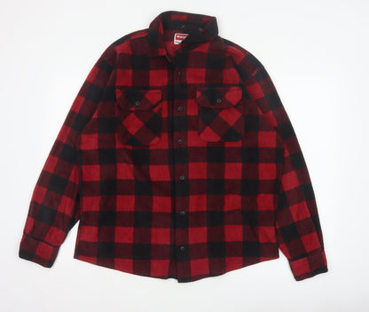 Wrangler Men’s Red Black L Plaid Flannel Button-Up Overshirt