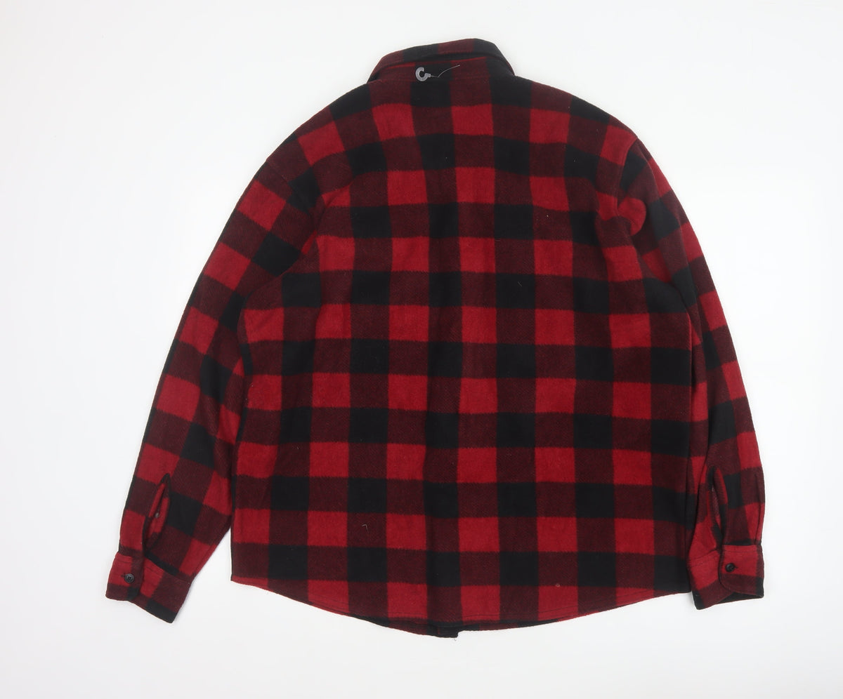 Wrangler Men’s Red Black L Plaid Flannel Button-Up Overshirt