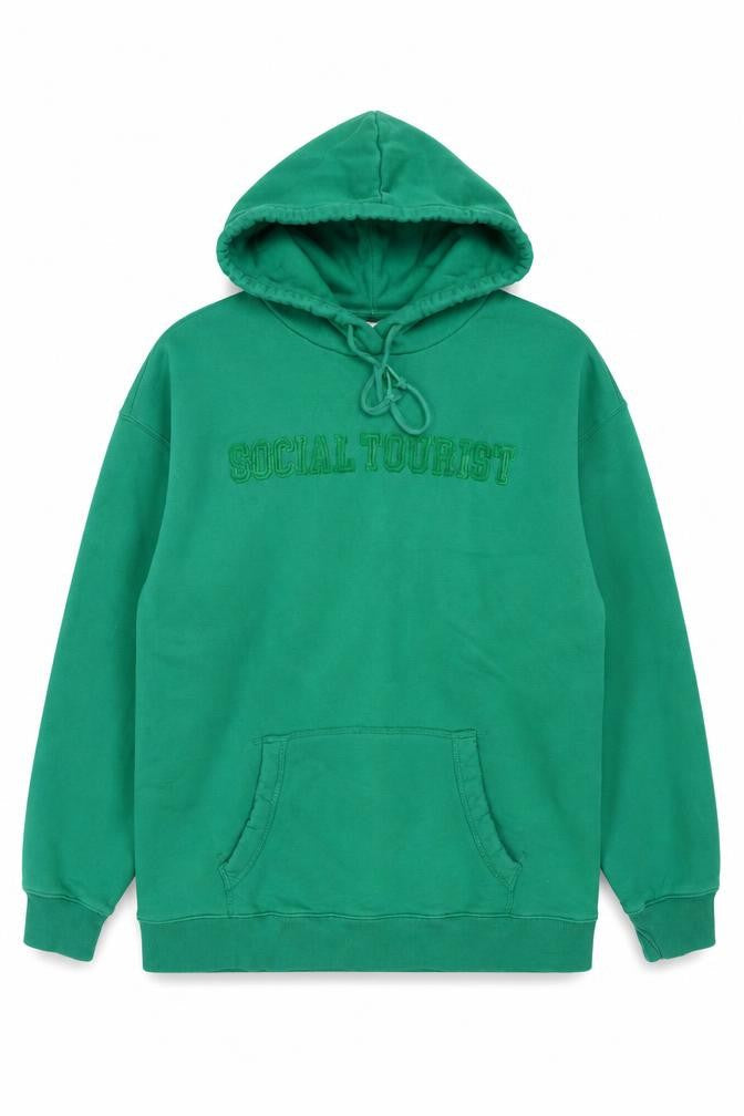 Social Tourist Teens Green S Pullover Hoodie Embroidered Logo
