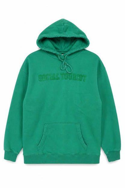 Social Tourist Teens Green S Pullover Hoodie Embroidered Logo