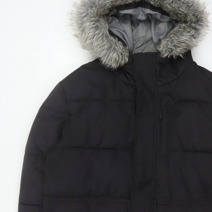 McKenzie Mens Black M Puffer Jacket Hooded Faux Fur Trim Full Zip