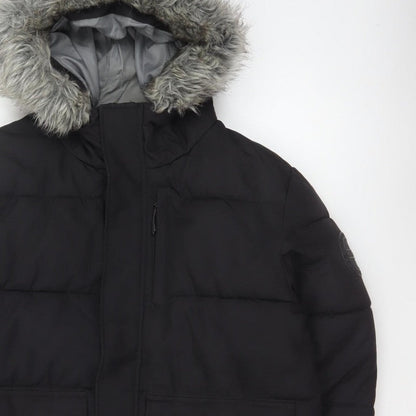McKenzie Mens Black M Puffer Jacket Hooded Faux Fur Trim Full Zip