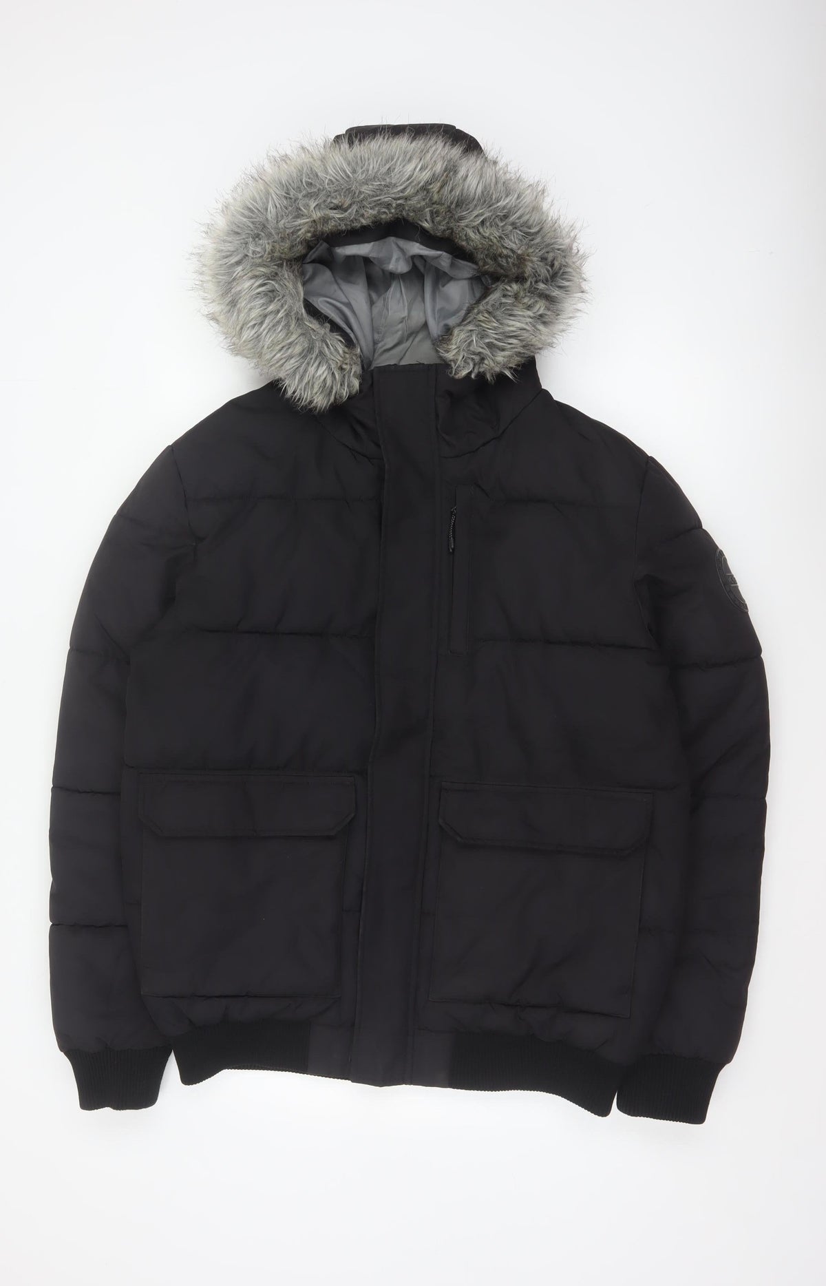 McKenzie Mens Black M Puffer Jacket Hooded Faux Fur Trim Full Zip